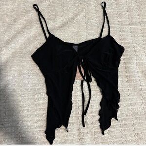 Black Tie-Front Crop Top